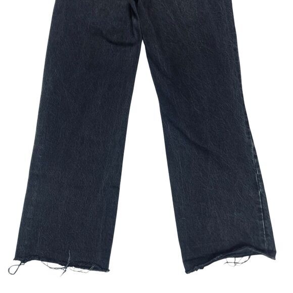 ZARA Jeans Women 4 Black High Rise Wide Leg Raw Hem Distressed Relaxed Fit Denim - Picture 7 of 15